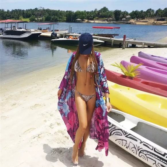 Sol Searching Abstract Print Kimono Swim Cover Up - Picture 5 of 7